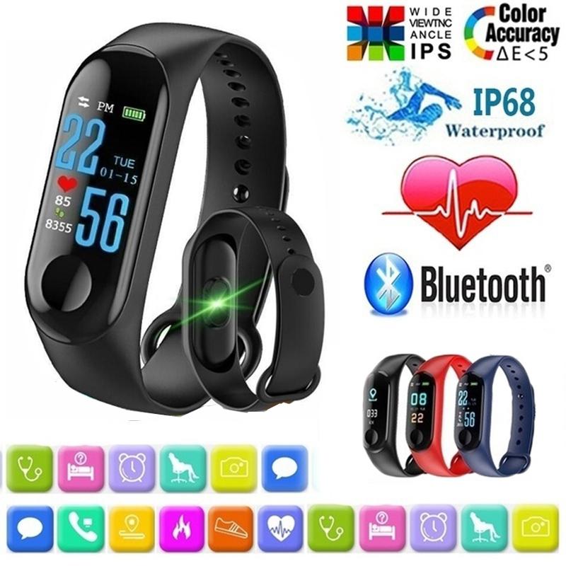 M3 Цветной экран Смарт-часы Шагомер Артериальное давление Монитор сердечного ритма Фитнес Смарт-часы LED Digital Watch синий