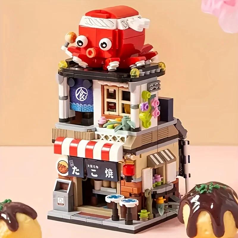 Японская серия Streetview, строительный блок Izakaya, бритый ледяной магазин, магазин рыболовства, магазин Takoyaki, модель кирпича, детские игрушки «сделай сам», подарки
